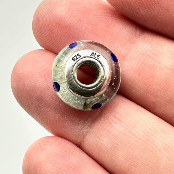Pandora Blue White Polka Dot Murano Glass Charm 925 ALE Sterling Silver - Picture 3 of 3